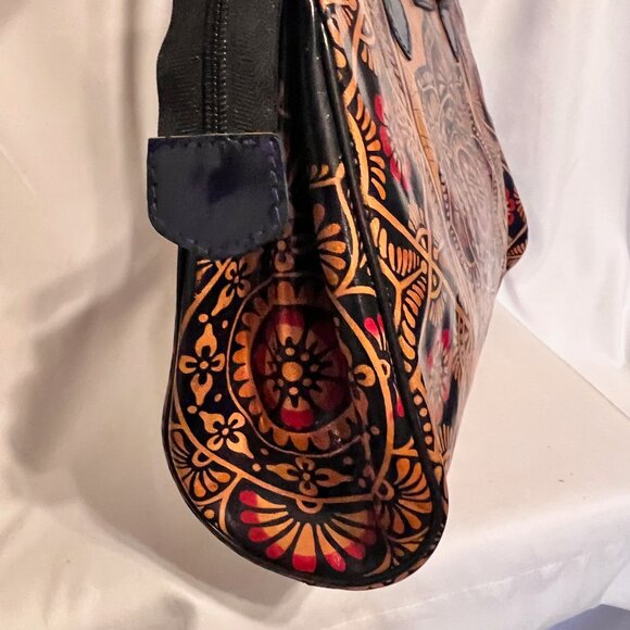 Shantiniketan Leather Indian Shoulder/Tote-Exclusive Batik Design Ethnic-Tan/Blu - Picture 16 of 16